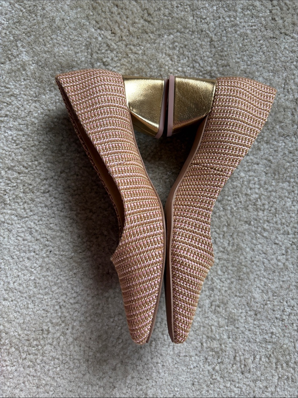 Franco Sarto Women’s Pink Tan Gold Metallic Block Heel Pumps - Picture 3 of 7